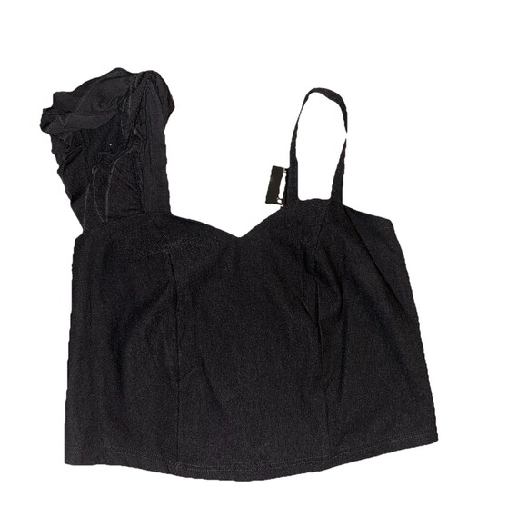 Ashley Stewart Black One-Shoulder Bustier Top Size 14 NWT Ruffle Statement Top - Picture 8 of 12